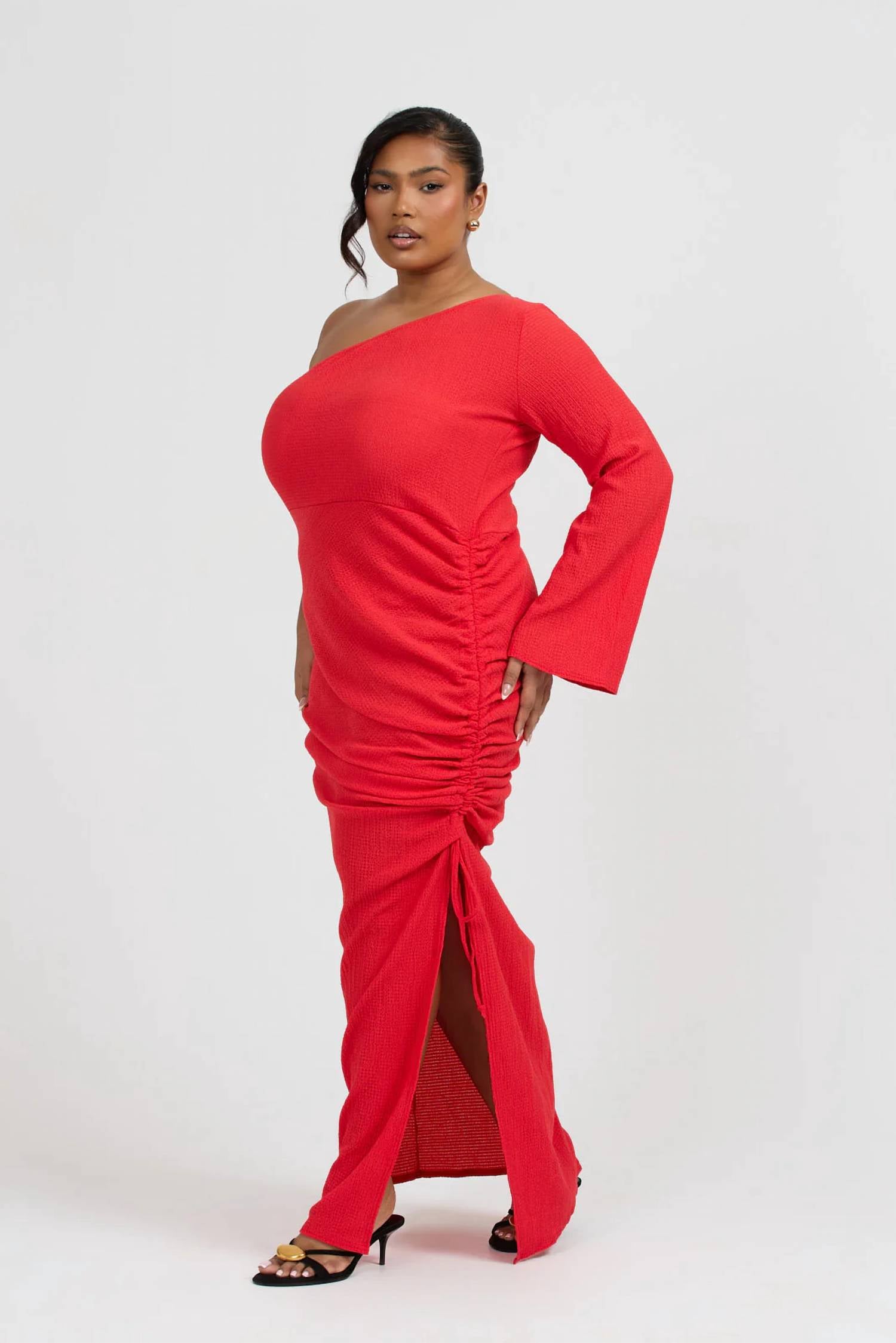 Fashion Szn Curve - One Shoulder Flare Sleeve Maxi Dress - Plus Size