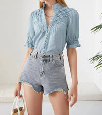 G.D.S. Colette Linen Blouse in celestial blue - women's blouse