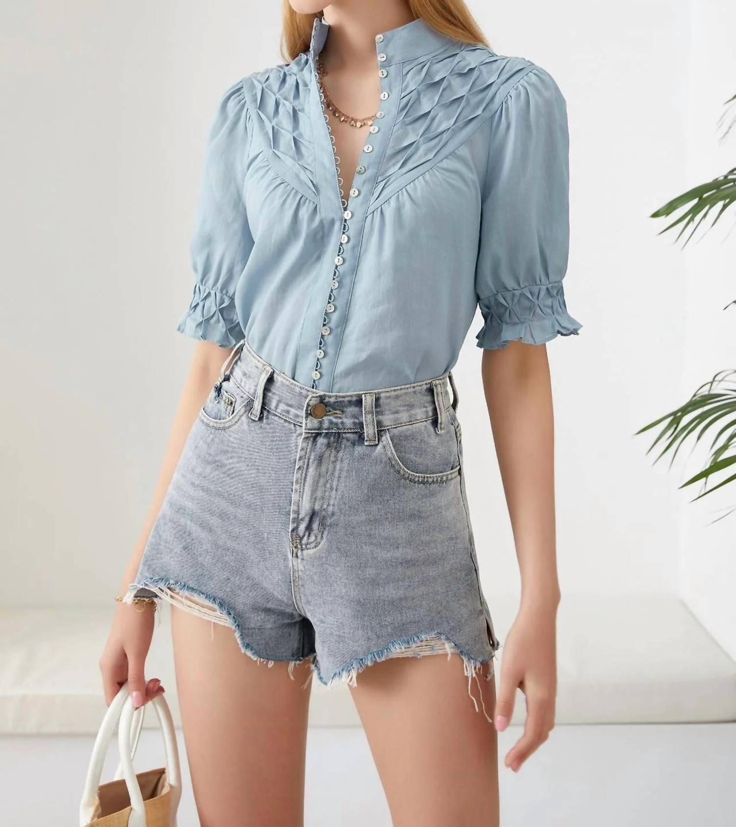 G.D.S. Colette Linen Blouse in celestial blue - women's blouse