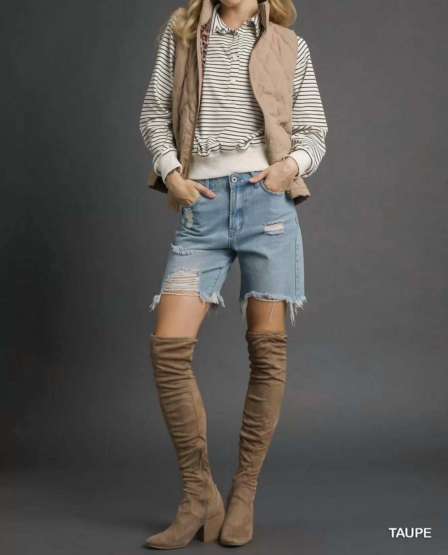 Umgee - Quilted Vest With Leopard