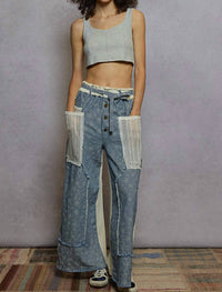 POL Stripe Patch Pants in denim - women's pants