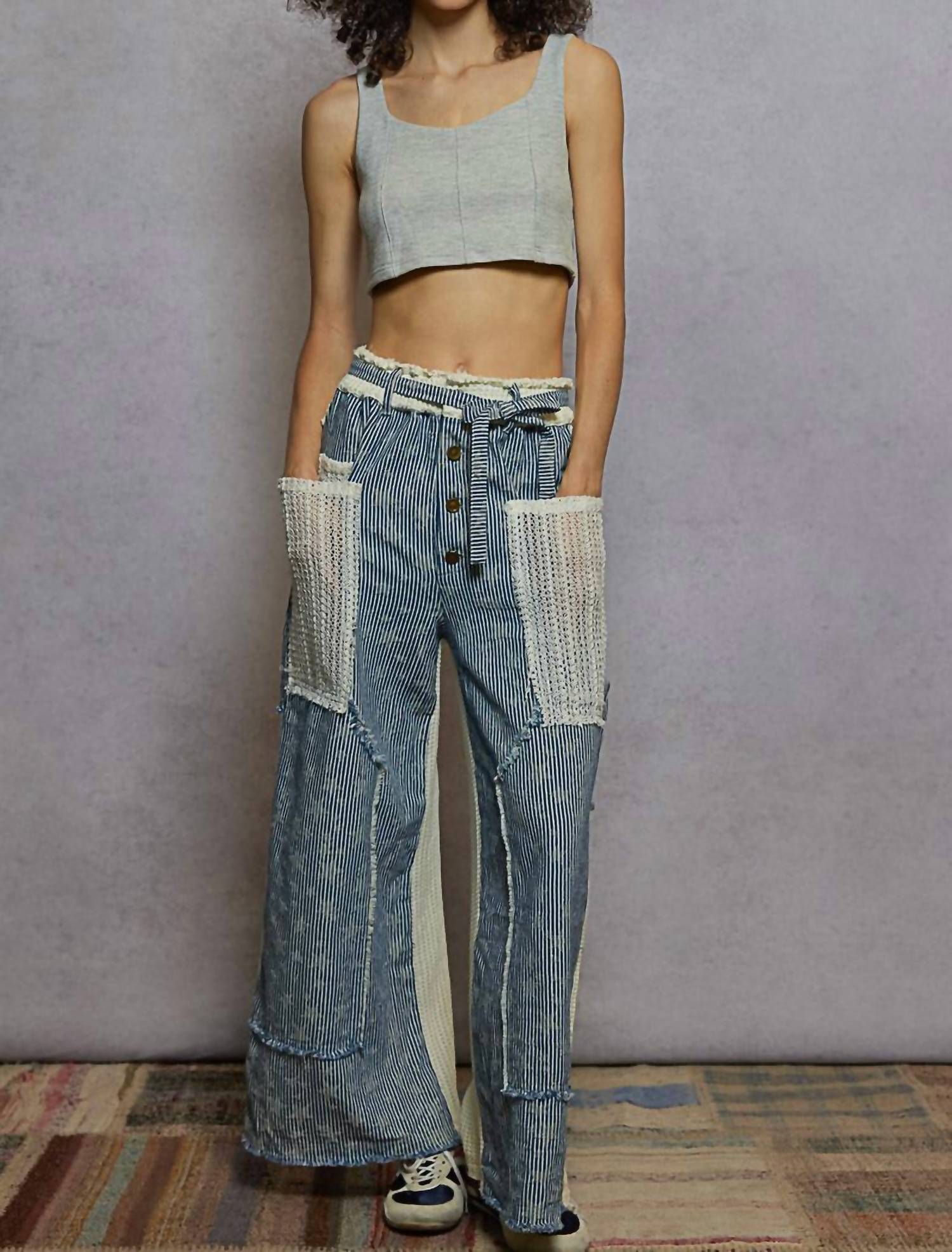 POL Stripe Patch Pants in denim - women's pants