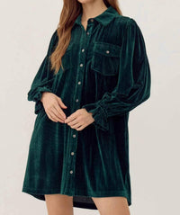 Jodifl - Women's Corduroy Velvet Shirt Dress