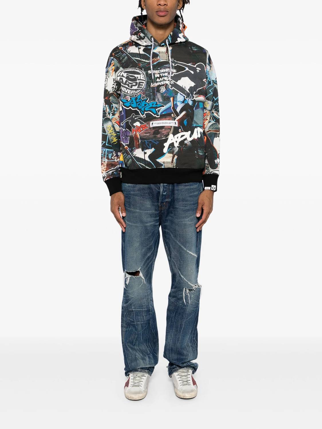 Aape - Moonface Logo Graffiti Print Hoodie