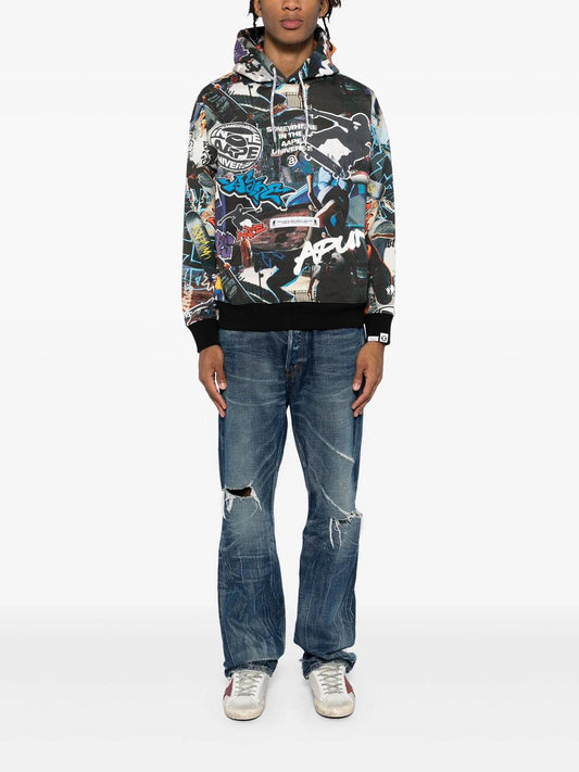 Aape - Moonface Logo Graffiti Print Hoodie