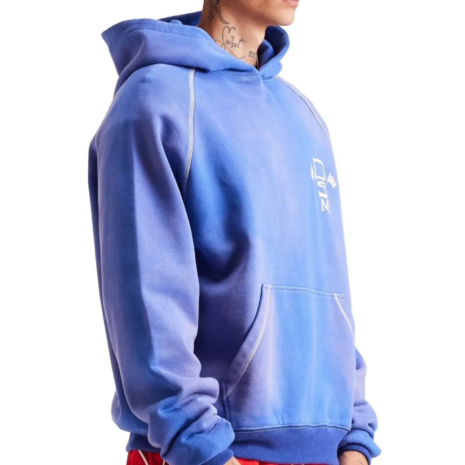 Diet Starts Monday Contrast Stitch Hoodie in washed blue - men's shirt - alternate view