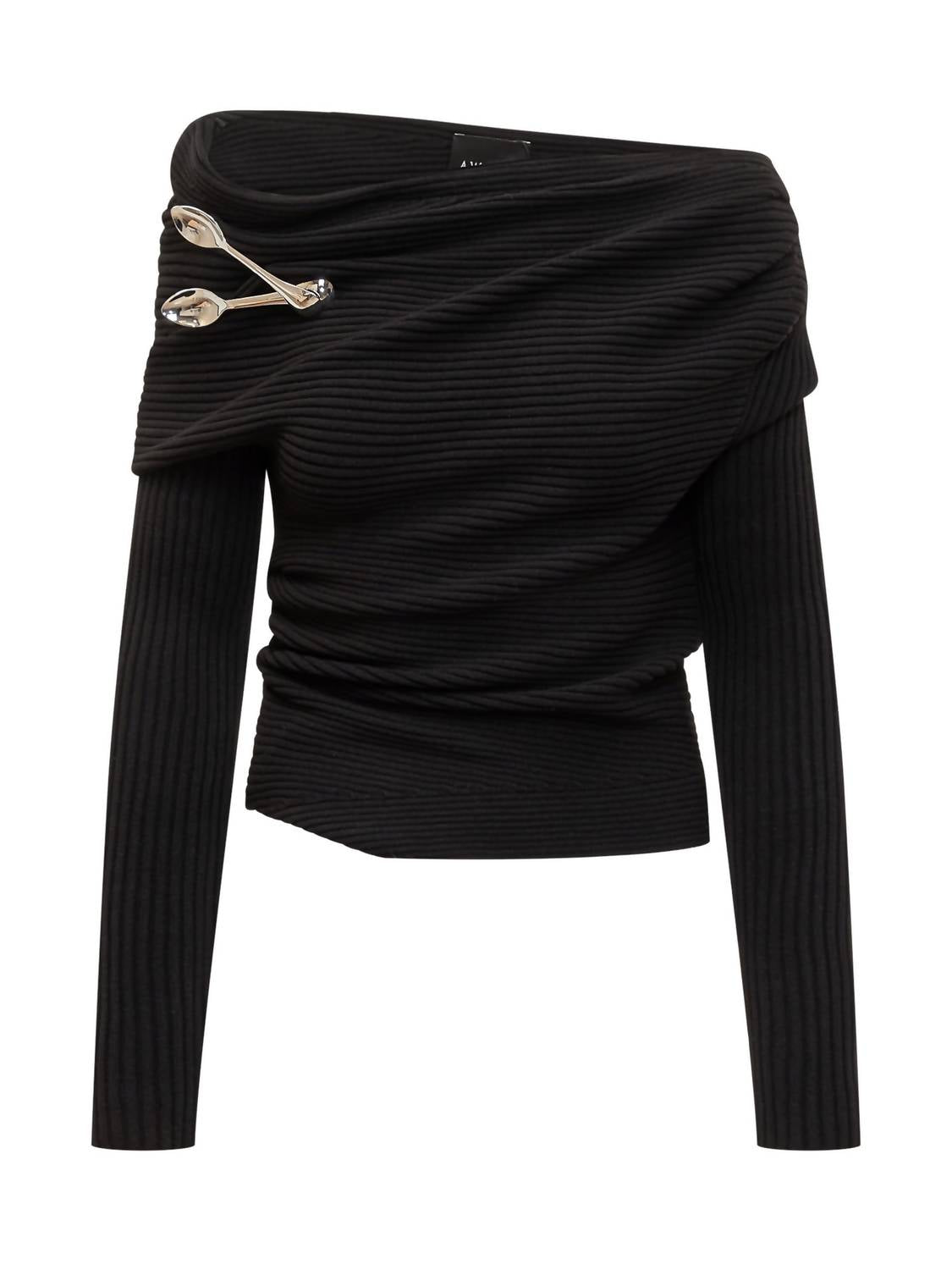 A.W.A.K.E. Mode - Off Shoulder Sweater With Spoon Brooch