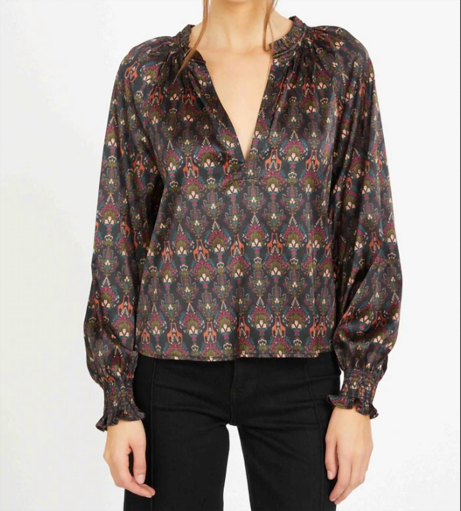 CABALLERO Vickie Long Sleeve Top in giraffe bouquet - women's long sleeve top