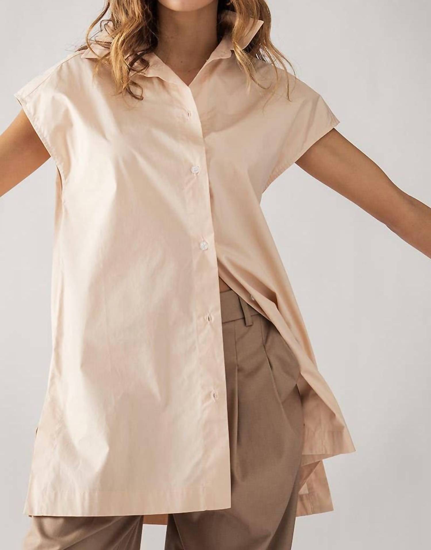 Urban Daizy - Short Sleeve Button-Up Tunic Top