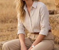 Karen Kane - Stripe Linen Roll-Tab Shirt