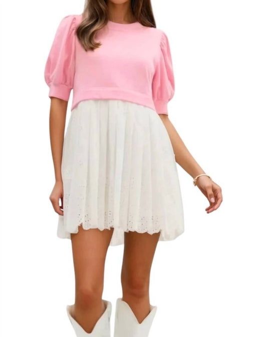 Entro - Brenda Two-Tone Pleated Eyelet Mini Dress