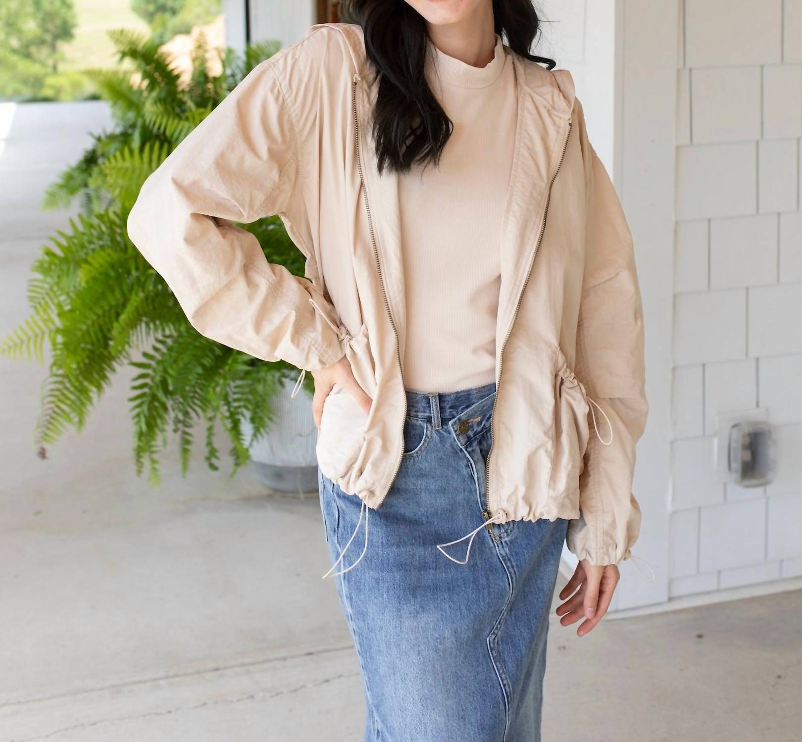 The Workshop Canyon Drift Zip Up Jacket in khaki - women's jacket - detail view