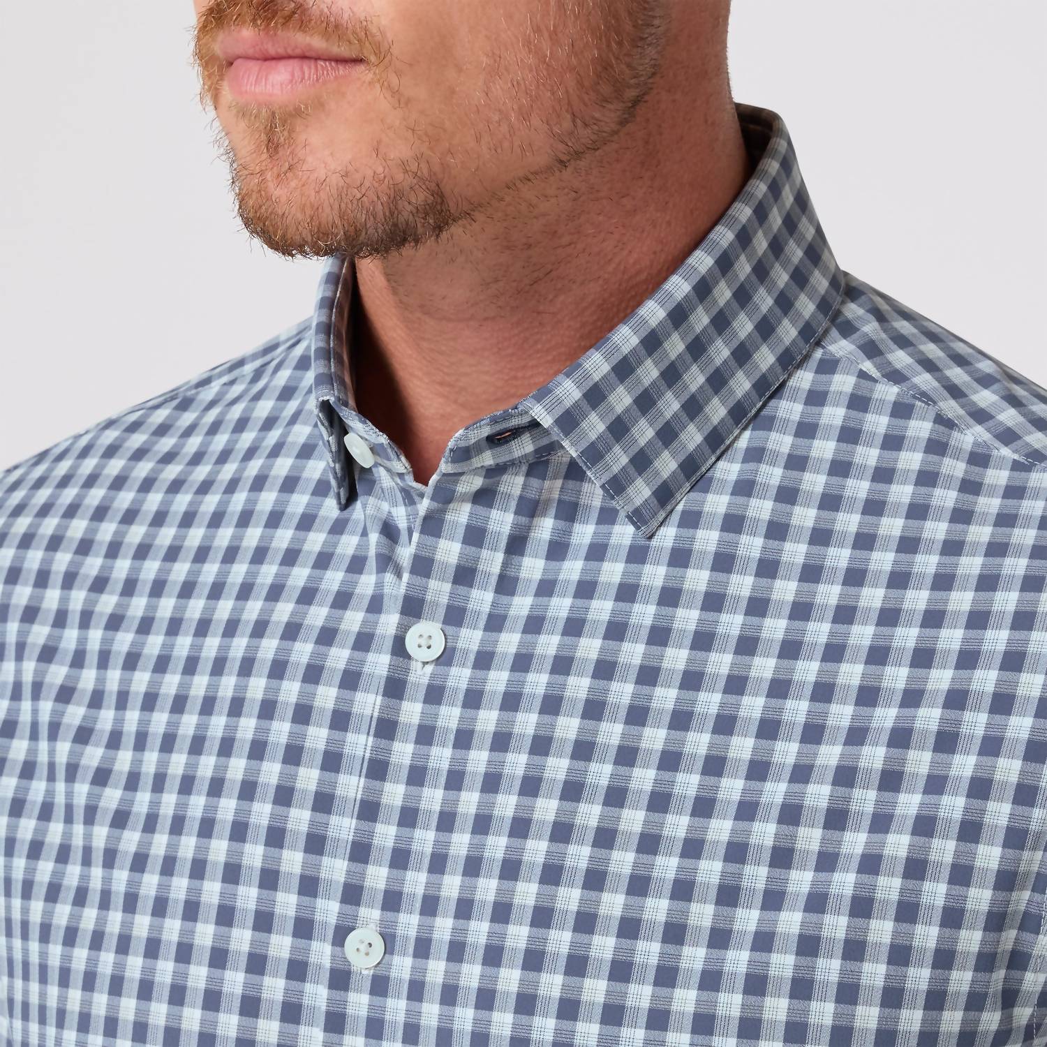 Mizzen + Main Leeward Classic Fit Long Sleeve Dress Shirt in dark slate todos plaid - men's shirt - detail view