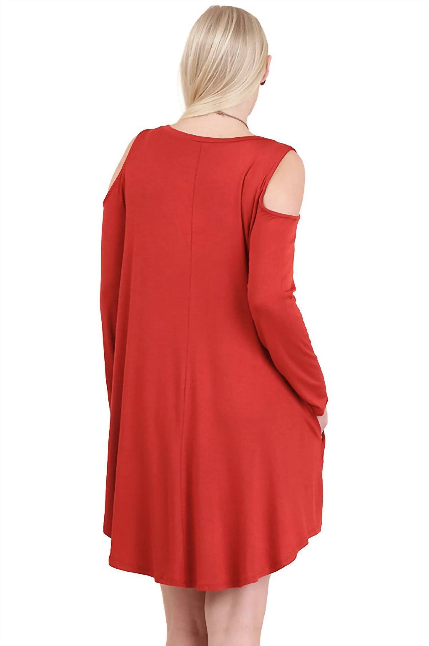 umgee Cold Shoulder T-shirt Dress in rust - women's dress - view 4