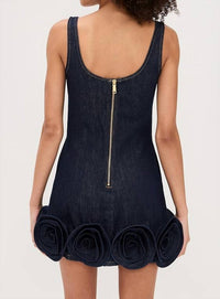 Self-Portrait - Denim 3d Flower Mini Dress