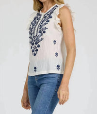 Dear John Denim - Nicola Floral Embroidered Ruffle Sleeve Top