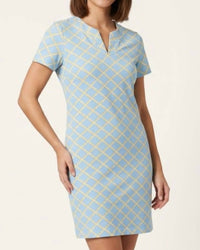 sailor - sailor Lucille Short Sleeve Dress in bamboo lattice tan turquoise - women's dress