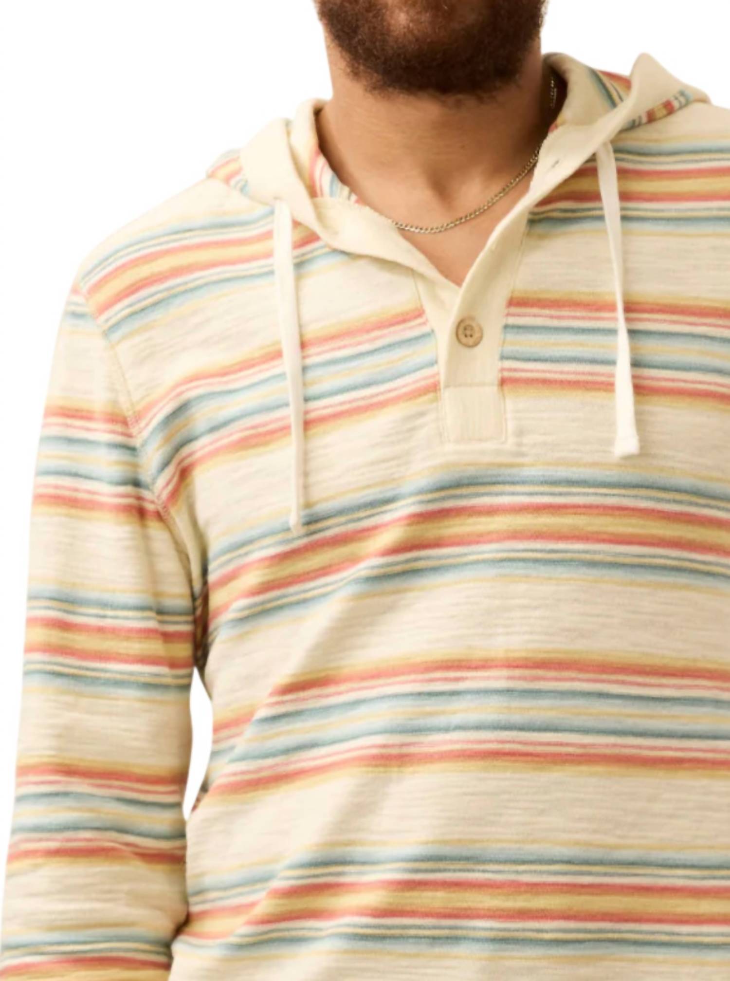 Faherty Sunwashed Slub Hoodie in daybreak ombre - men's shirt - detail view