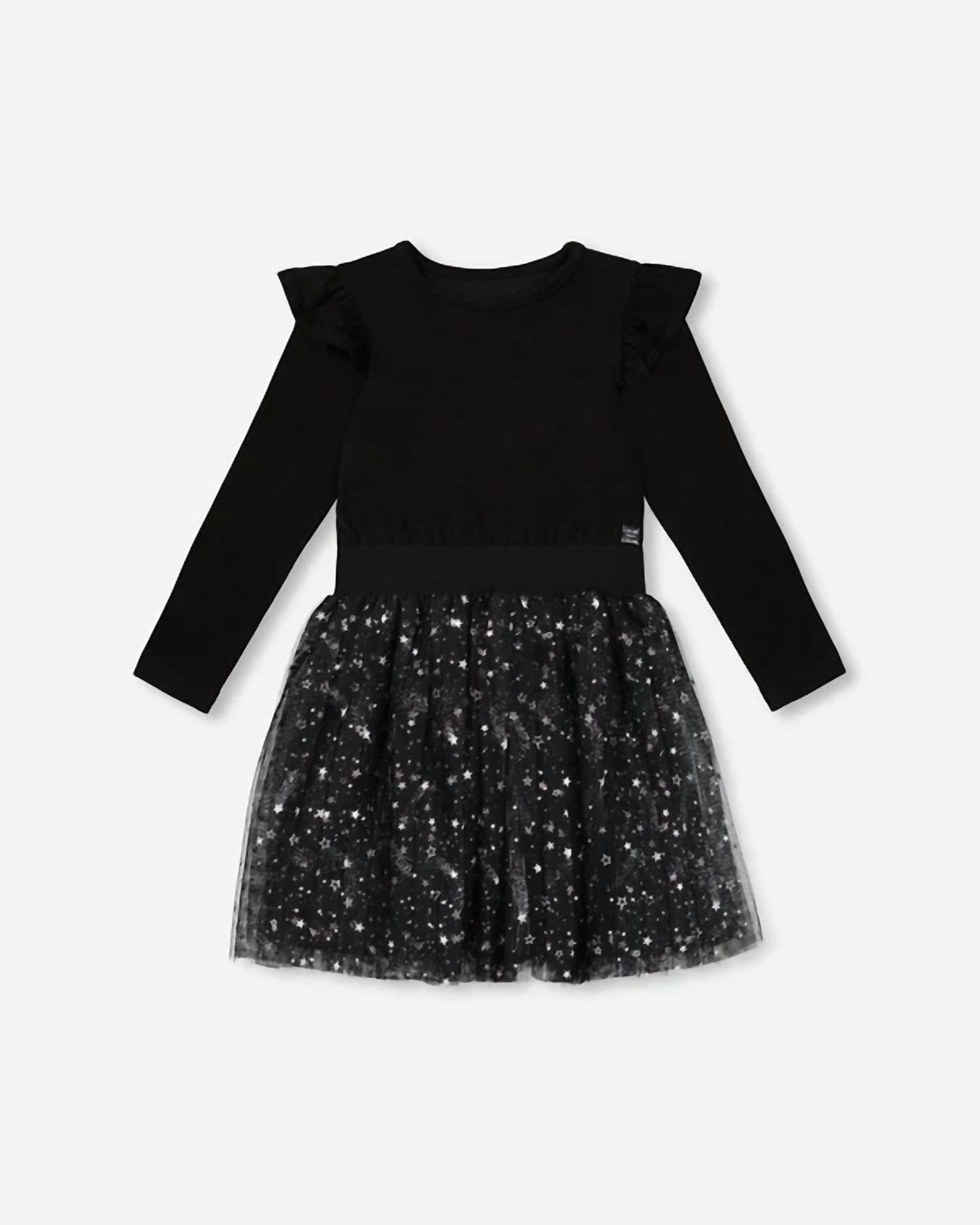 Deux Par Deux - Girls Long Sleeve Dress With Glittering Tulle Skirt