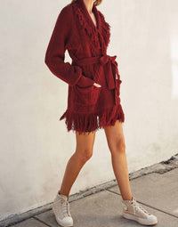 Dress Forum - Cable Detail Fringe Long Cardigan