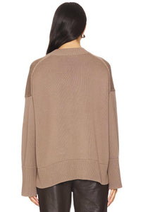 White + Warren - Organic Cotton Rib Trim Oversized V-neck Sweater