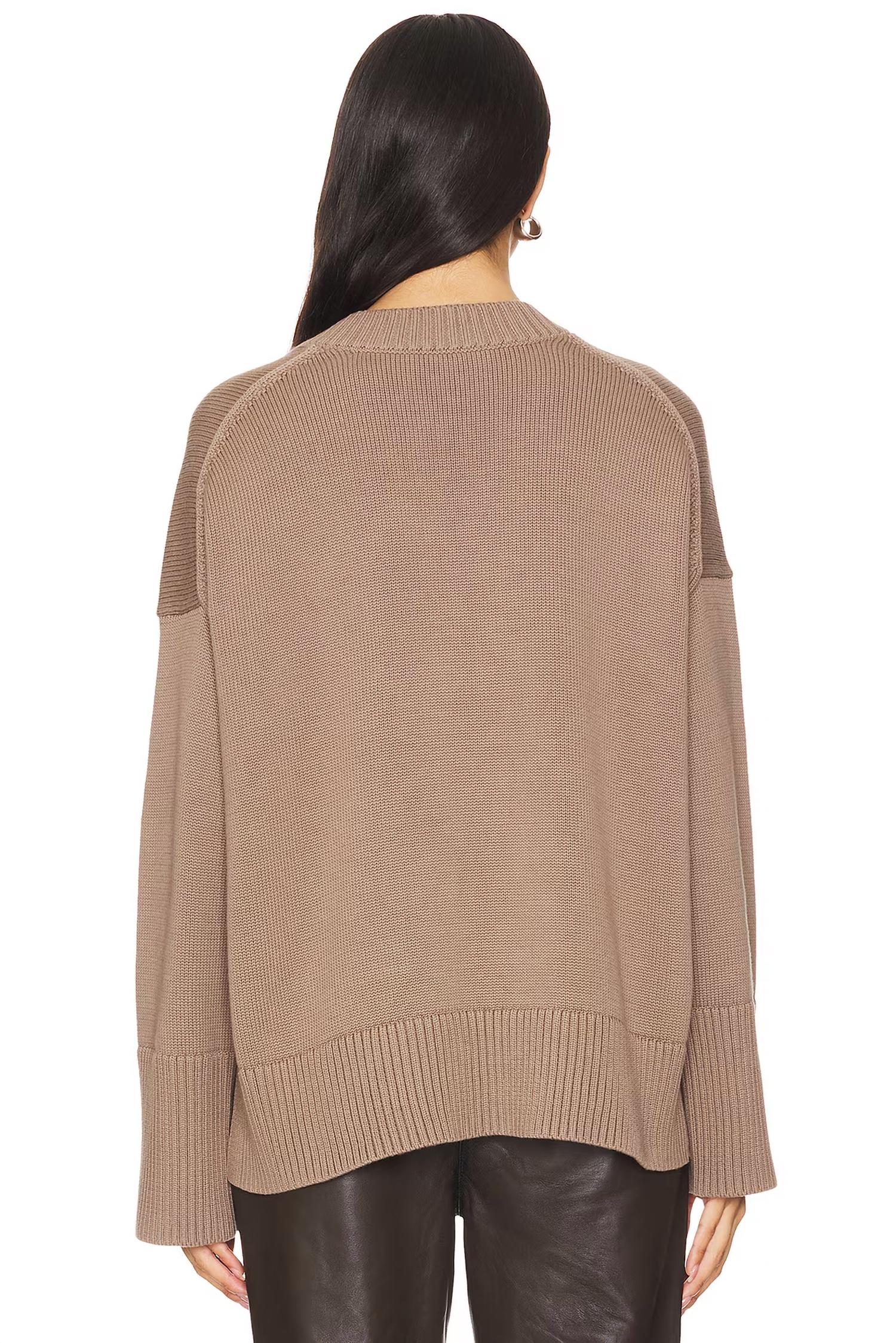 White + Warren - Organic Cotton Rib Trim Oversized V-neck Sweater