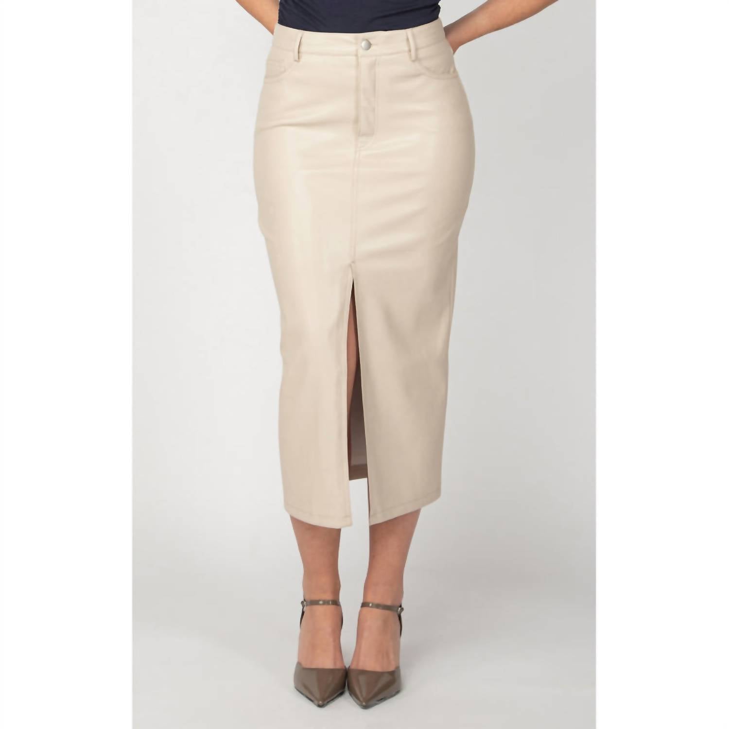 Black Tape - FAUX LEATHER MIDI SKIRT