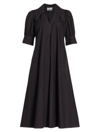 Ganni - Cotton Poplin V-neck Midi Dress