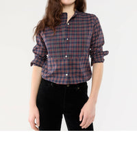 Ann Mashburn Hattie Shirt in navy red stewart tartan poplin - women's shirt