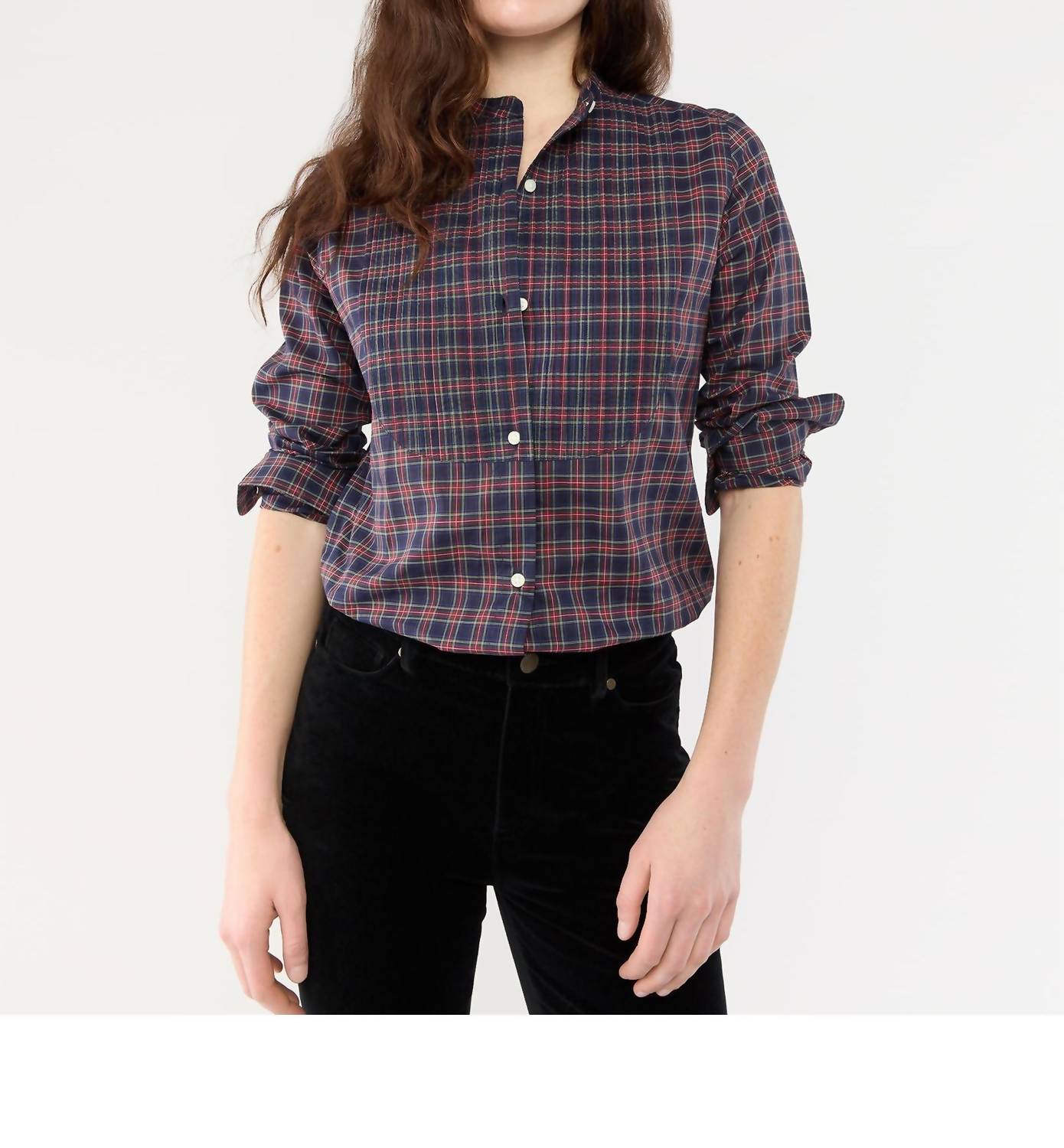 Ann Mashburn Hattie Shirt in navy red stewart tartan poplin - women's shirt