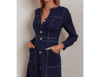 One and Only Collective Long Sleeves Denim Midi Dress in indigo - women's dress - alternate view