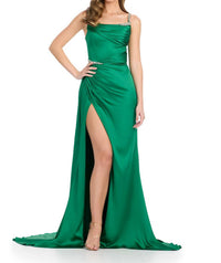 ASHLEYlauren Asymmetrical Draping Prom Dress in green - women's dress