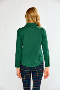 InCashmere Long Sleeve Cotton Knit Shirt in evergreen - women's shirt - detail view