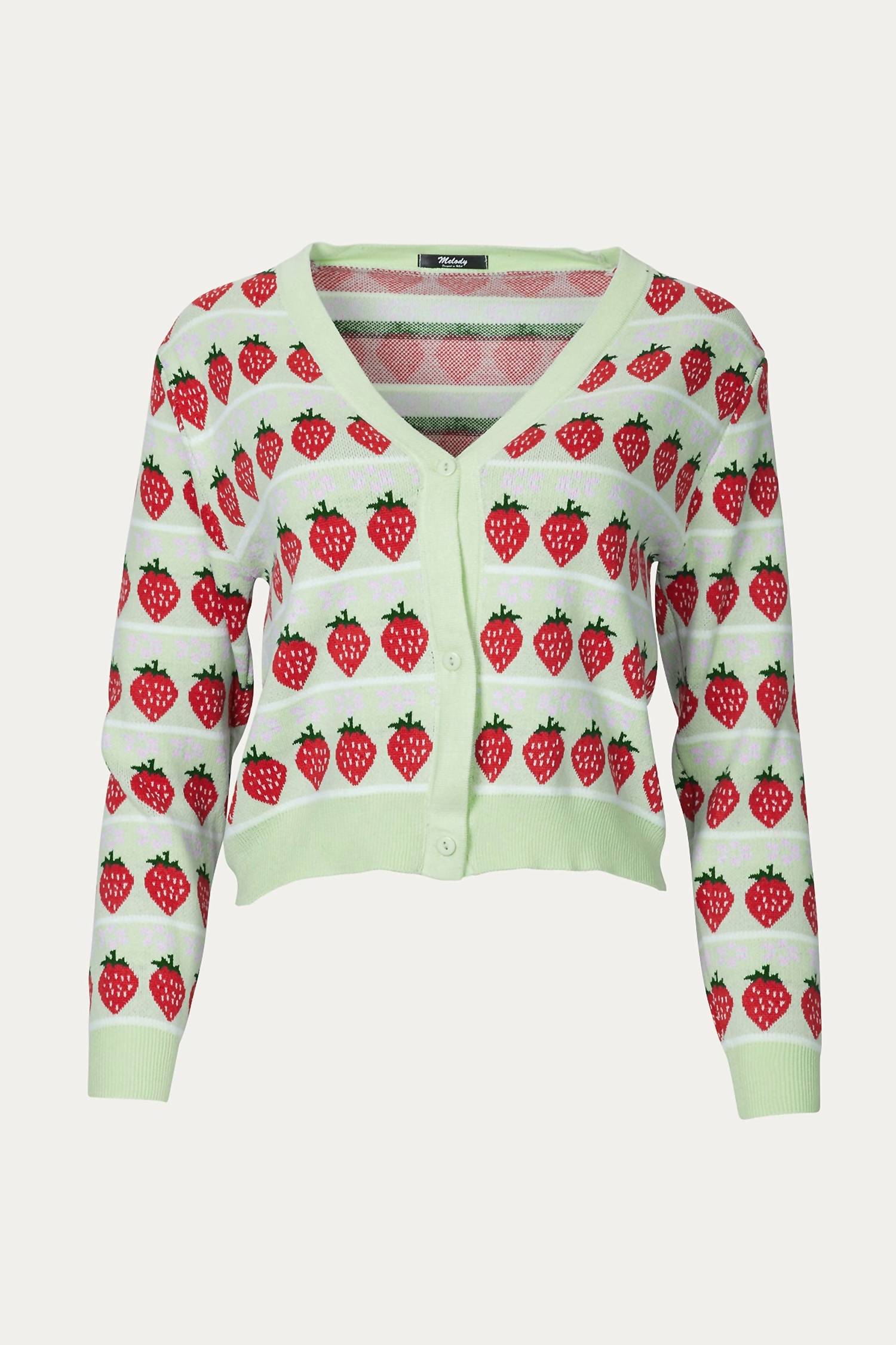 CROPPED RETRO STRAWBERRY CARDIGAN