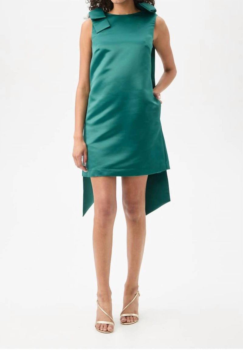 Trina Turk Priscilla Satin Boat Neck Sleeveless Bow Shoulder Mini Dress, Womens, 4, Opulent Ivy