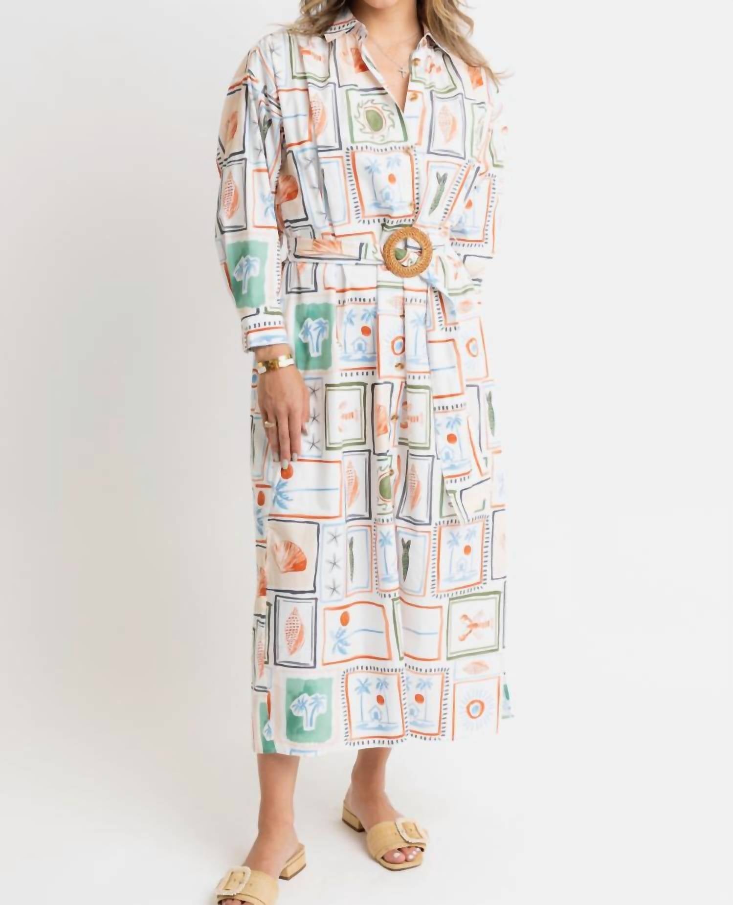 Karlie - Karlie Capri Travel Print Shirt Dress