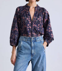 APIECE APART Trinidad Top in camille floral navy 1 - women's blouse - alternate view