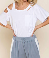 POL Distressed Short Sleeve Cotton Top in white - women's t-shirt - view 5