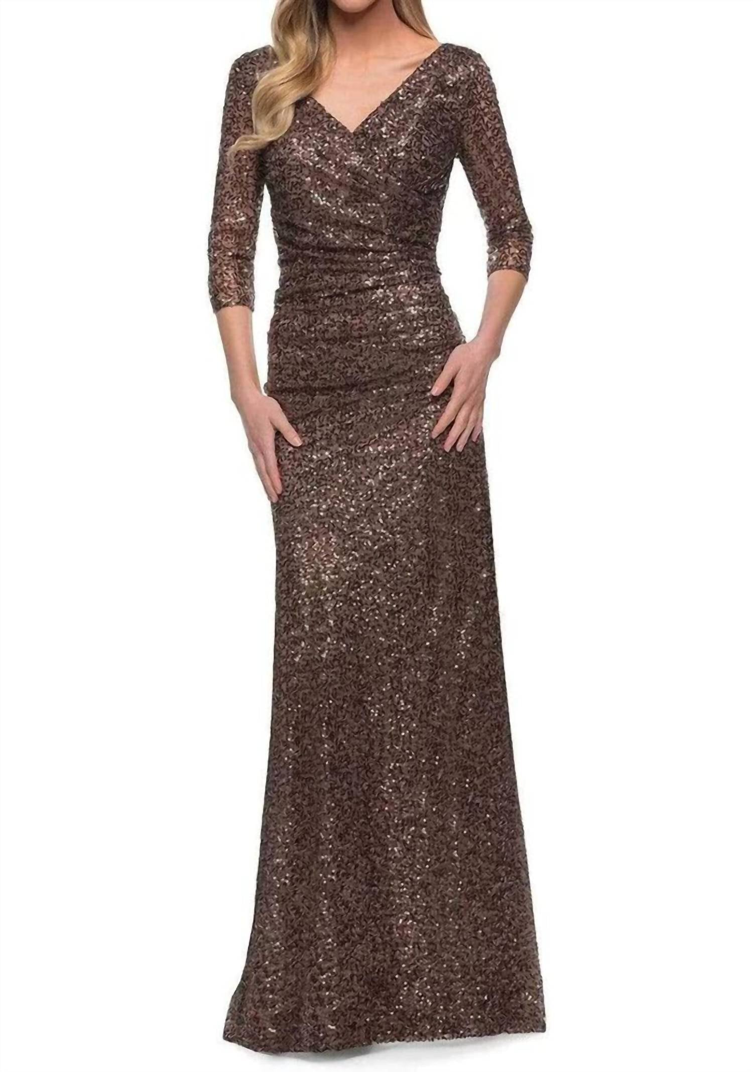 La Femme - Ruched Sequin Gown