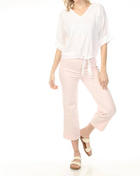Charlie B - Roll-up Sleeve Front Tie Top