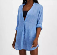 J.Valdi - Women's Big Shirt Button-front Long-sleeve Swim Cover-up