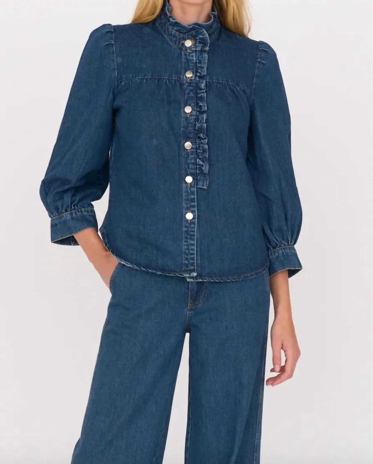 SECULAR Rene Shirt in denim in dark wash denim - women's shirt