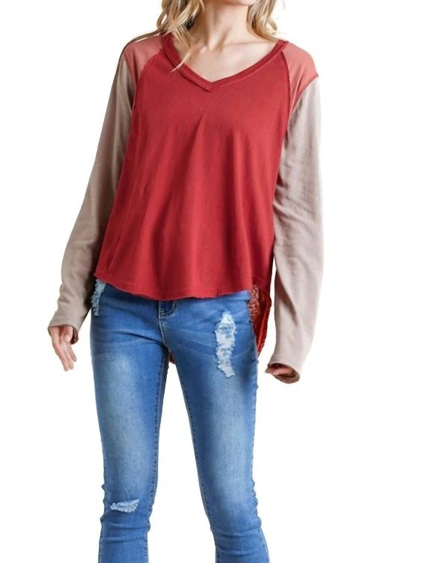 Umgee - Raw Edge Color Block Top - PLUS