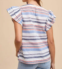 Anniewear - Stripe Ruffle Sleeve Top