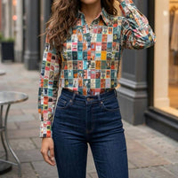 Dizzy-Lizzie TIZZIE Long Sleeve top in multi books - women's long sleeve top - detail view
