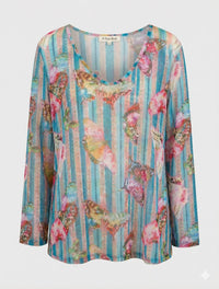 A Rare Bird - Women's Striped Butterfly Mesh Top
