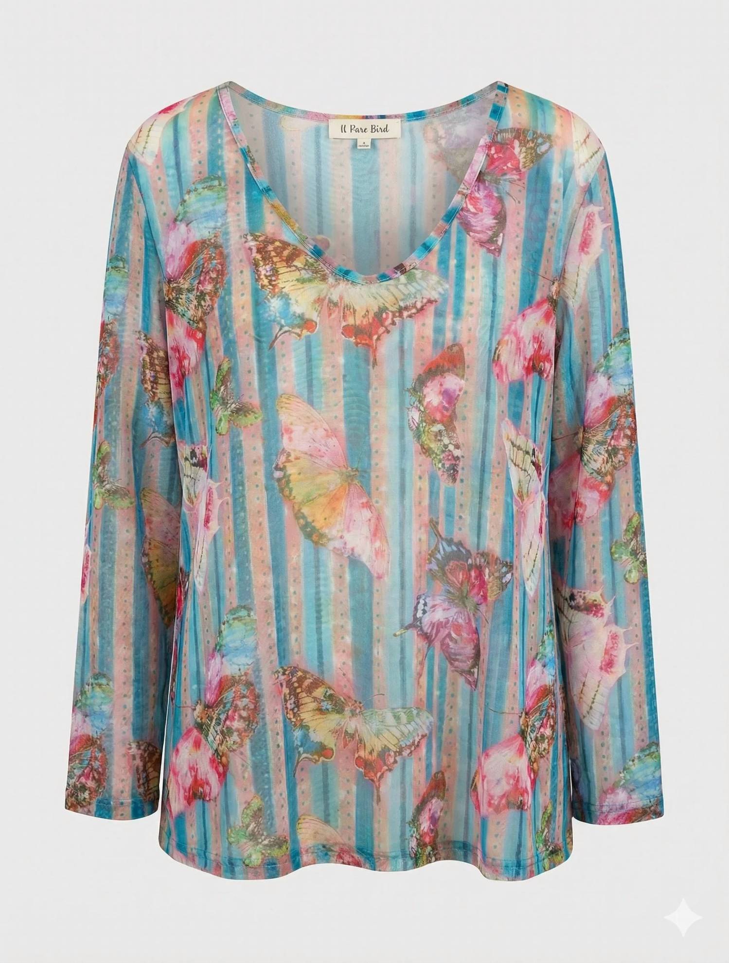 A Rare Bird - Women's Striped Butterfly Mesh Top