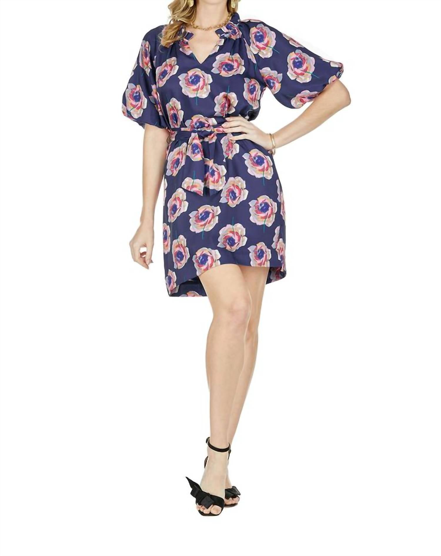 Jade - Split Neck Puff Sleeve Dress