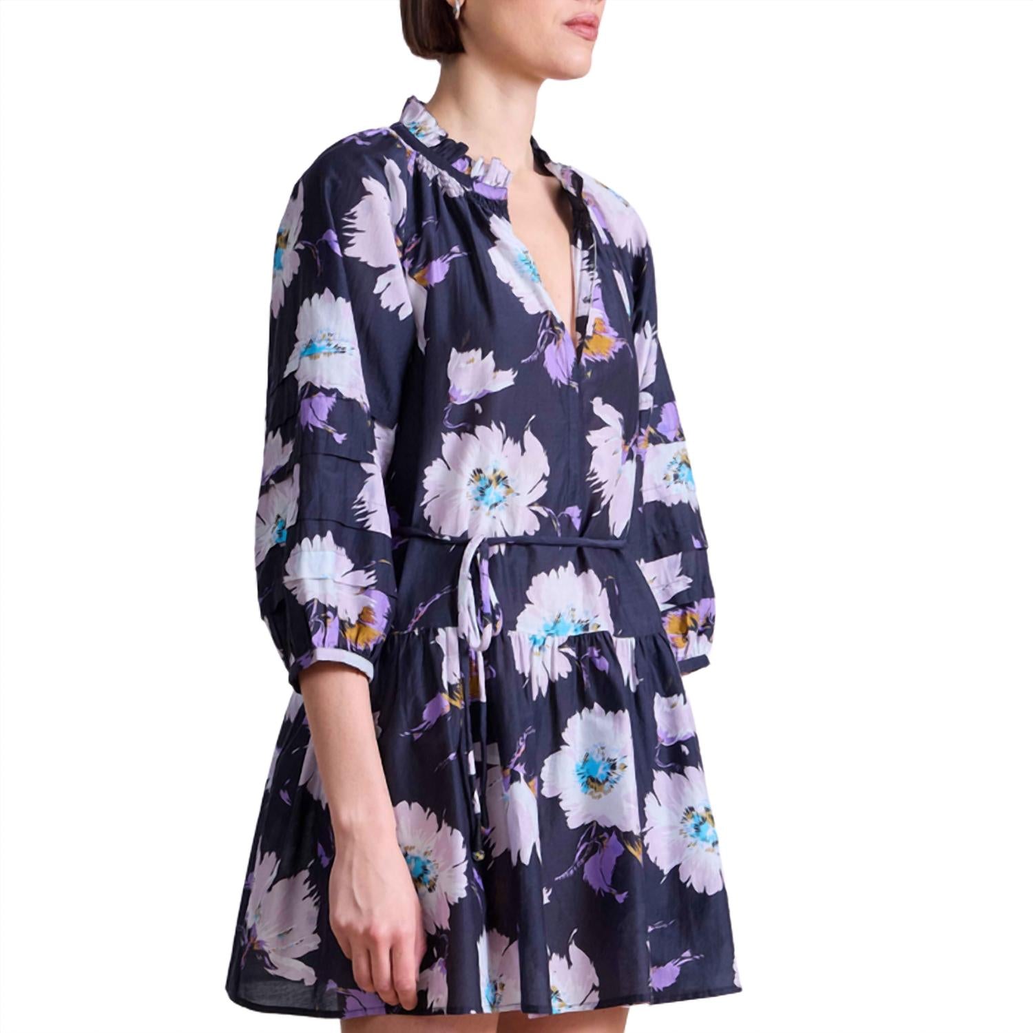 APIECE APART Women's Trinidad Mini Dress in senna floral navy - women's dress - alternate view