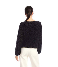 Karen Kane Blouson Sleeve Velvet Burnout Boatneck Top - Petite in leopard - women's long sleeve top - detail view